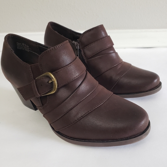 Yuu Shoes - Yuu Raley Ankle Booties 6.5 Brown Buckled Details Side Zip Closure Western Edgy